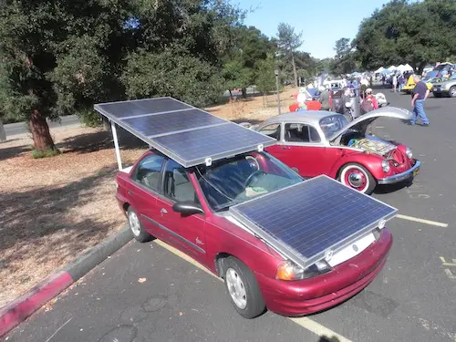 Solar panels mounted on the car