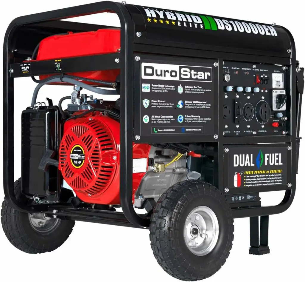 DuroStar dual fuel portable generator on wheels.